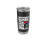 Gambia está en mi ADN con el puño levantado del mapa de África de la bandera de Gambia Vaso térmico de acero inoxidable de doble pared
