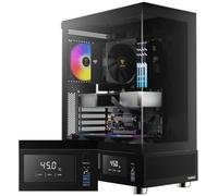 GAMDIAS Atlas E1 ATX Mid Tower PC Case, Monitor en Tiempo Real, Ventiladores ARGB de 3 x 120 mm, Vidrio Templado sin Costuras, Rejillas Laterales de Alto Flujo de Aire, Color Negro