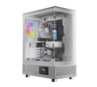 GAMDIAS Atlas E1 WH Gaming ATX Mid Tower - Funda para computadora de computadora de Torre Media, Monitor Personalizado con Software, 3 Ventiladores ARGB de 120 mm (2 Reverso), Pantalla panorámica de