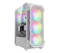 GAMDIAS AURA GC1 ELITE ARGB WH - Caja para PC ATX Mid Torre, 4 Ventiladores ARGB 120 mm, Panel Frontal de Malla Alto Flujo, Panel Vidrio Templado sin Herramientas, Blanco
