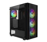GAMDIAS Aura GC2 Elite ARGB - Caja para PC ATX Mid Torre, 4 Ventiladores ARGB 120 mm, Panel Frontal de Malla Alto Flujo, Panel Vidrio Templado sin Herramientas, Negro