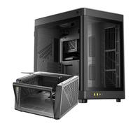 GAMDIAS NESO P1 - Carcasa ATX de Torre Completa Negra - Apertura de Giro con un Solo Toque - Panel panorámico de Vidrio Templado - Doble Cahmber - Doble orientación - Alto Flujo de Aire - Gestión de