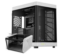 GAMDIAS NESO P1 - Carcasa ATX de Torre Completa Negra y Blanca - Apertura de Giro con un Solo Toque - Panel panorámico de Vidrio Templado - Doble Cahmber - Doble orientación - Alto Flujo de Aire -