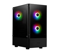 GAMDIAS TALOS E3 Caja para PC ATX Mid Torre, 3 Ventiladores ARGB 120 mm, Panel Vidrio Templado sin Herramientas, Soporte ATX, Diseño con Cubierta de PSU, Negro