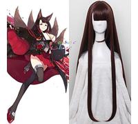 Game Azur Lane Red Brown 100cm Long Straight Akagi Heat Resistant Synthetic Hair Headwear Halloween Cosplay + Free Wig Cap