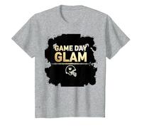 Game Day Glam Royalty - Aficionado al fútbol Americano Camiseta, Niños, Gris Jaspeado, 4 años