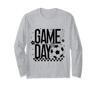 Game Day Soccer Season Mom Retro Rayo a Cuadros Manga Larga