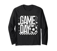 Game Day Soccer Season Mom Retro Rayo a Cuadros Manga Larga