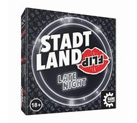 Game Factory 646311 City Land Flip Late Night, el Juego de Palabras súper rápido para Adultos, para 2-6 Jugadores a Partir de 18 años, Juego de Viaje en la práctica Caja de cartón