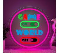 Game On World Off Letrero de Neon,Gaming Señal de Neón Decoracion para Habitacion Gamer Sala De Juegos Bar Party Fête,Game Luces LED Regulable Regalo para Juventud Hombres Mujeres USB Powered（13"*13"）