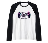 Game Over with Wild Smile Face Mood with Controller Graphic Camiseta Manga Raglan