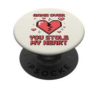 Game Over You Stole My Heart Pixel Gamer PopSockets PopGrip Adhesivo