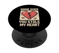 Game Over You Stole My Heart Pixel Gamer PopSockets PopGrip Adhesivo