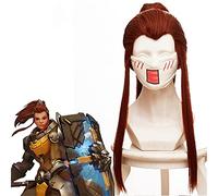 Game Ow Brigitta Lindholm Cosplay Wig For Girls Women Long Straight 50Cm Ponytail Red Brown Brigitta/Brigitte Role Play Wig