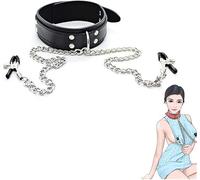 Game party date couple's favorite leather necklace and stainless steel metal chain clip, black