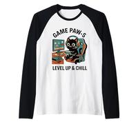 Game Paw-s Level Up & Chill - Auriculares de Diadema con diseño de Gato Retro Camiseta Manga Raglan