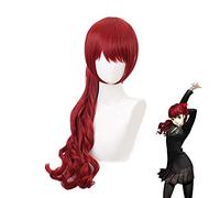 Game Persona 5 Yoshizawa Kasumi Dark Red Wig Cosplay Disfraz Pelo sintético resistente al calor con chip Cola de caballo extraíble
