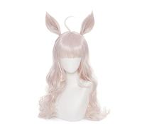 Game Umamusume Pretty Derby Biwa Hayahide Cosplay Wig Light Pink Curly Hair Ears Heat-resistant Fiber Hair + Wig Cap Halloween