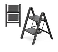 GameGem Escabel de 2 Peldaños para Adultos, Escalera Plegable con Base Antideslizante, Peldaños Ampliados, Diseño Estético Que se Integra Perfectamente en Interiores Domésticos