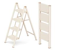 GameGem Escabel de 4 Peldaños para Adultos, Escalera Plegable con Base Antideslizante, Peldaños Ampliados, Diseño Estético Que se Integra Perfectamente en Interiores Domésticos