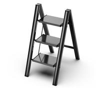 Gamegem Escalera de 3 Peldaños, Taburete con Pedal Antideslizante Ancho | Material de Aluminio, Ligero, Portátil, Carga Máxima 150kg, Escalera Plegable para Adultos, Negro