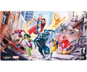 Gamegenic Magic: The Gathering | Marvel Super Heroes Shiny Playmat - Marvel Super Heroes, Tapete con Acabado Brillante, 61x35 cm, Bordes Cosidos, Caucho Natural