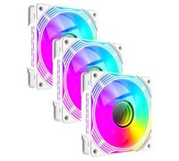GameMax KF300R Trio - Ventiladores reversibles para PC de 120 mm, color blanco con espejo infinito, efecto de luz ARGB, 5 V, 3 pines, Aura Sync 800-1600 RPM 4 pines PWM, adecuado para cubierta de