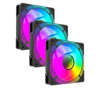GameMax KF300R Trio - Ventiladores reversibles para PC de 120 mm, color negro con espejo infinito, efecto de luz ARGB, 5 V, 3 pines, Aura Sync 800-1600 RPM 4 pines PWM, adecuado para cubierta de
