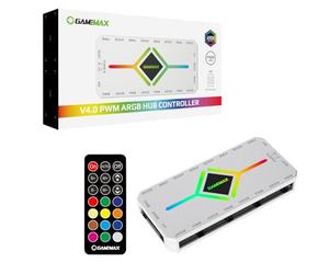 GameMax V4.0 White Case Fan Hub - Distribuidor de Ventilador PWM de 9 Puertos con Control Remoto RF y alimentación SATA