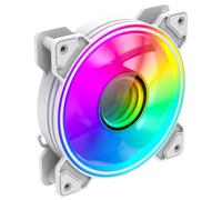 GameMax Ventilador de carcasa de PC RGB direccionable infinito de 120 mm, blanco, efecto de luz ARGB central de espejo infinito 5 V 3 pines, placa base Aura Sync 1200 RPM 3 pines de potencia, adecuado