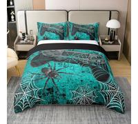 Gamepad Gamepad 100% Pure Cotton Edredón Cubierta de Edredón Tamaño M, Tema de Halloween, Decoración de Sala de Juegos Reversible Cubierta Cubierta con 1 Funda de Almohada, Impresión Web Retro Negra