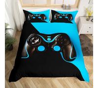 Gamepad Juego de Funda de edredón con Mando de Juego, Negro y Azul,King para niños,niñas,Juego de para niños,jóvenes,Estilo de Ciencia ficción,joysticks de Videojuegos,3 Piezas