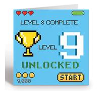 Gamer Birthday Card For 9 Year Old Girl or Boy - Level 9 Unlocked Video Gaming Birthday Card With Blue Envelope - Eco Friendly Card By Giggle Greetings®