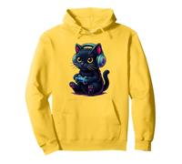 Gamer Cat Black Cute Kitten Video Games Anime Colorido Aesthetic Sudadera con Capucha