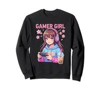 Gamer Cat Kawaii Boba Tea Japanese Blossom Sudadera
