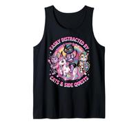Gamer Cats Side Quest Distracted Cute Nerd Girl Unicorn RPG Camiseta sin Mangas