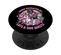 Gamer Cats Side Quest Distracted Cute Nerd Girl Unicorn RPG PopSockets PopGrip Adhesivo
