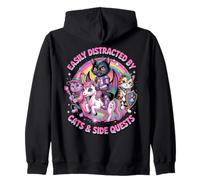 Gamer Cats Side Quest Distracted Cute Nerd Girl Unicorn RPG Sudadera con Capucha