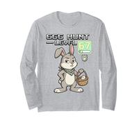 Gamer Egg Hunt Nivel 67 Videojuego Bunny Retro Estética Manga Larga