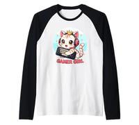 Gamer Girl Sweet Cat Gaming Cute Video Game Girls Camiseta Manga Raglan
