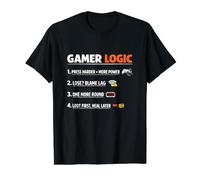 Gamer Logic Funny Diciendo Video Juego Reglas Sarcásticas Humor Camiseta gráfica económica, Hombre, Negro, M