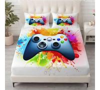 Gamer Sábana bajera ajustable de 160 x 200 cm de microfibra con altura de 30 cm, antibacteriana e hipoalergénica con goma en todo el contorno, funda de colchón con somier, controlador de juegos, tinta