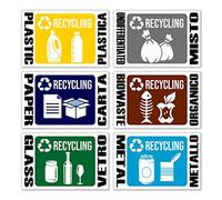GamesMonkey® - Pegatinas Colección Separada Pequeños Residuos de Reciclaje Basura v1 - Impermeable Lavable Ilustrado Niños Divertido - Italiano Inglés - Cumple con UNI 11686 (15,0 x 10,0 cm, 6 Piezas)