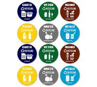 GamesMonkey® - Pegatinas de colección diferenciada círculo rizado basura v2 - Impermeables lavables ilustrado - Italiano Inglés - Conforme a la normativa UNI 11686 (8,5 x 8,5, 12 unidades)