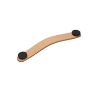 gamet ® Tirador UL24, fabricado en cuero y acero inoxidable, distancia entre orificios de montaje 128 mm, color marrón claro, botón negro, 1 unidad.