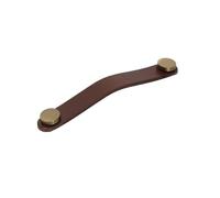 gamet ® Tirador UL24, fabricado en cuero y acero inoxidable, distancia entre orificios de montaje 128 mm, color marrón oscuro, botón dorado, 1 unidad.