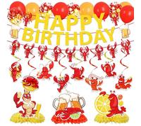 Gameza Decoraciones de fiesta de cangrejo de cangrejo, 32 pancartas colgantes de cangrejo de río, decoración de cumpleaños, cangrejo de río, mariscos, camarones, centros de mesa, globos de decoración