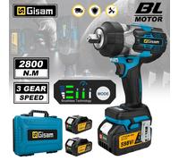 Gami-llave eléctrica sin escobillas 2800N.M, llave de impacto de 1/2 pulgadas, destornillador eléctrico, taladro Compatible con pasador de batería Makita de 18V 2 Battery Plastic B