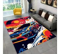Gaming Alfombra Habitación Adolescente Niño, Clásico Auto Grafiti de Coches Carreras Geniales Suave y Antideslizante Alfombra para Dormitorio y Zona de Juegos Decorativa, 100x120 cm, Color 3