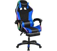 Gaming Chair, Ergonomic LED Lights Chairs with Footrest Massage Lumbar Support, PU Leather 360° Swivel Recliner Headrest,for Adults(Black Blue)